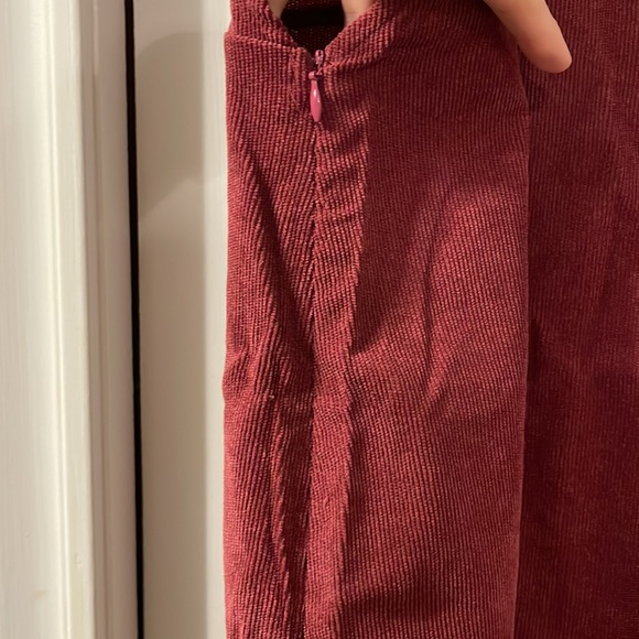 Mini burgundy corduroy jumper dress. - Picture 3 of 4